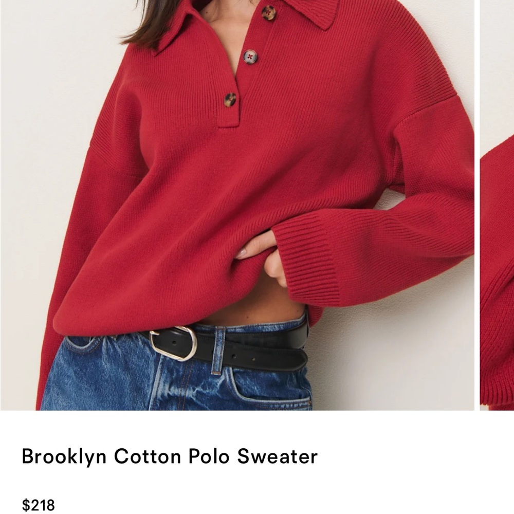 Reformation Brooklyn Red Ribbed Button Polo Sweater - Picture 3 of 6
